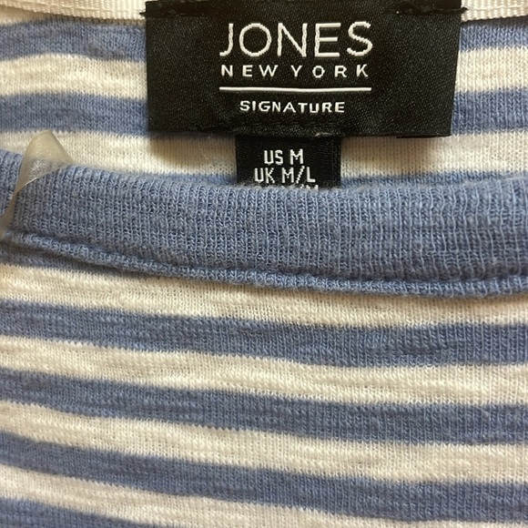 Jones New York Blue Stripe Long Sleeve Drawstring Waist Crewneck Top Tee Sz M - Picture 9 of 14